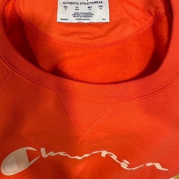 Champion Women's Poppy Orange Powerblend Classic Logo Sweatshirt Medium - Picture 4 of 6